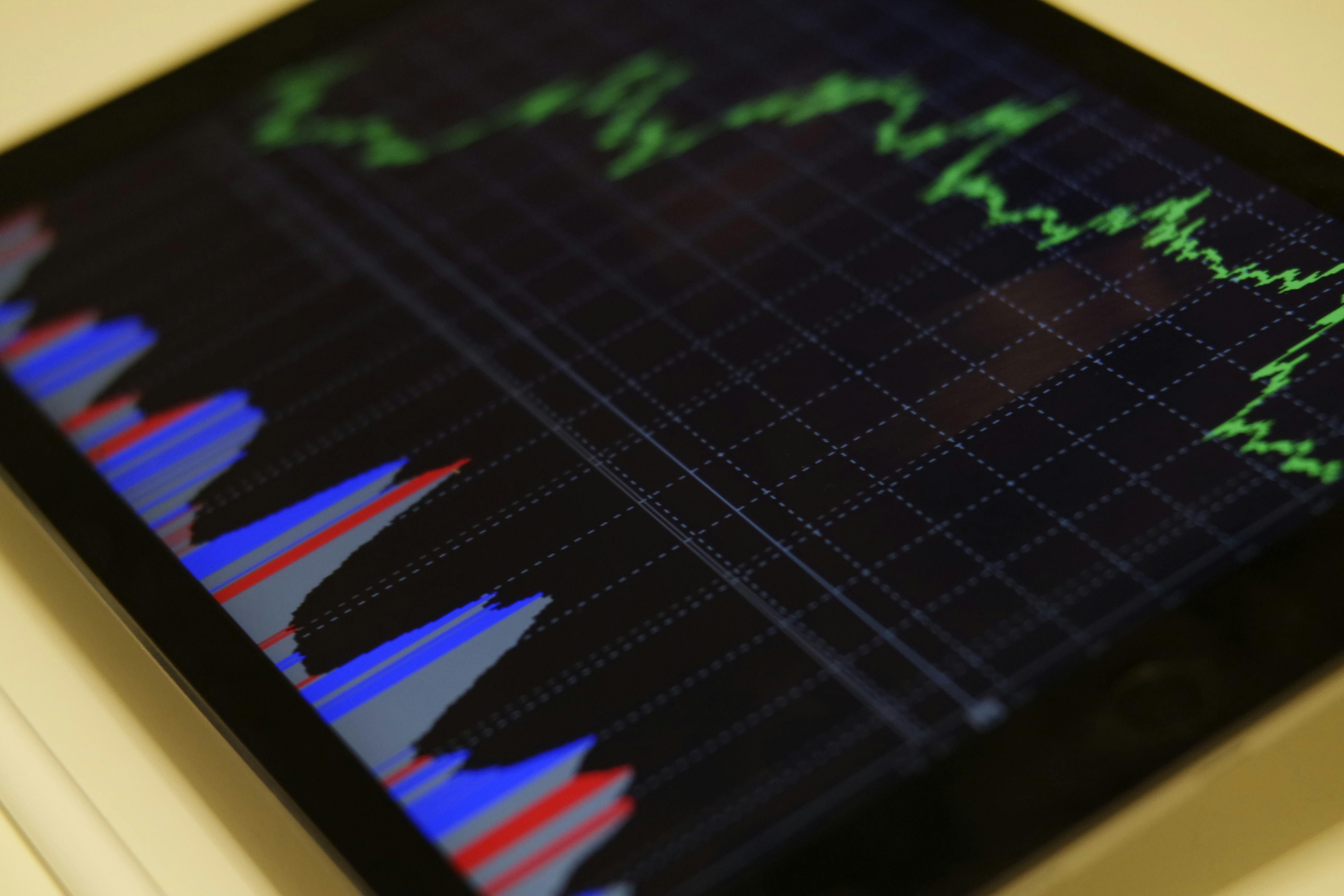 tablet showing graphs, line chart and data analytics